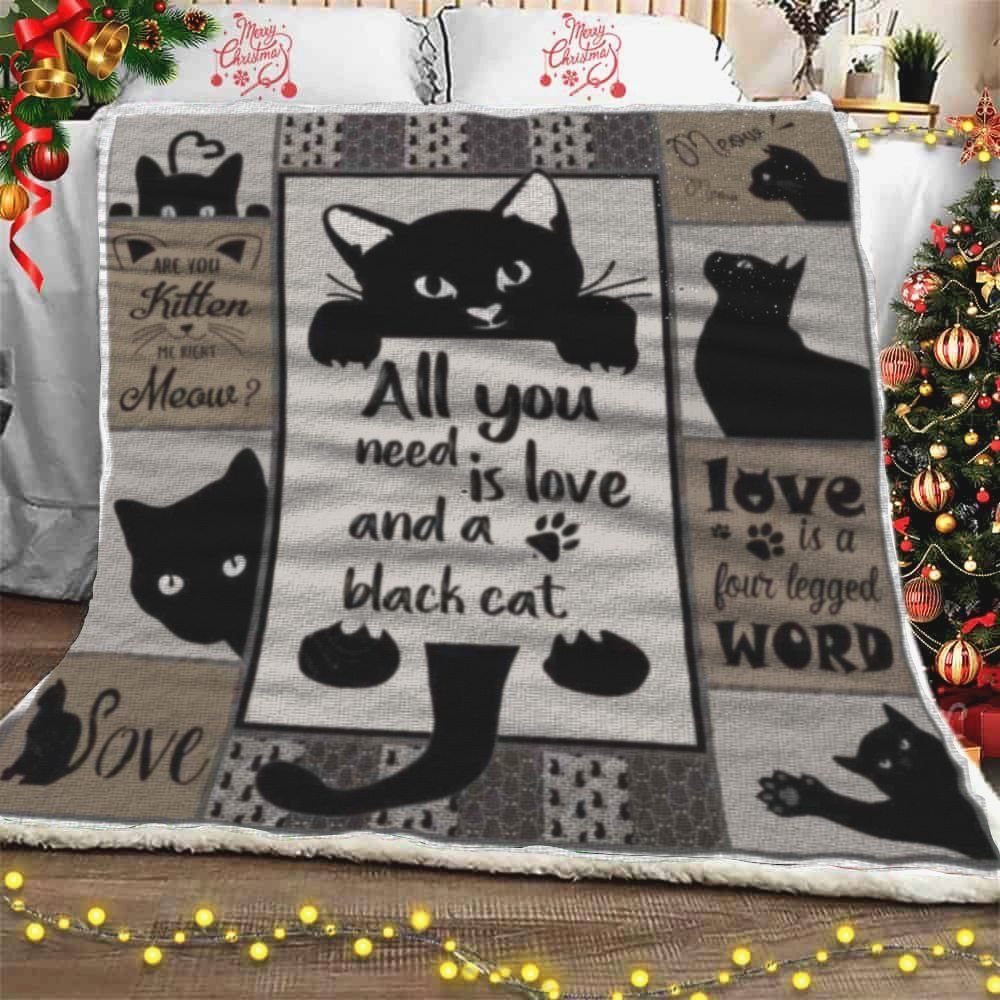 Cat Black Sherpa Fleece Blanket