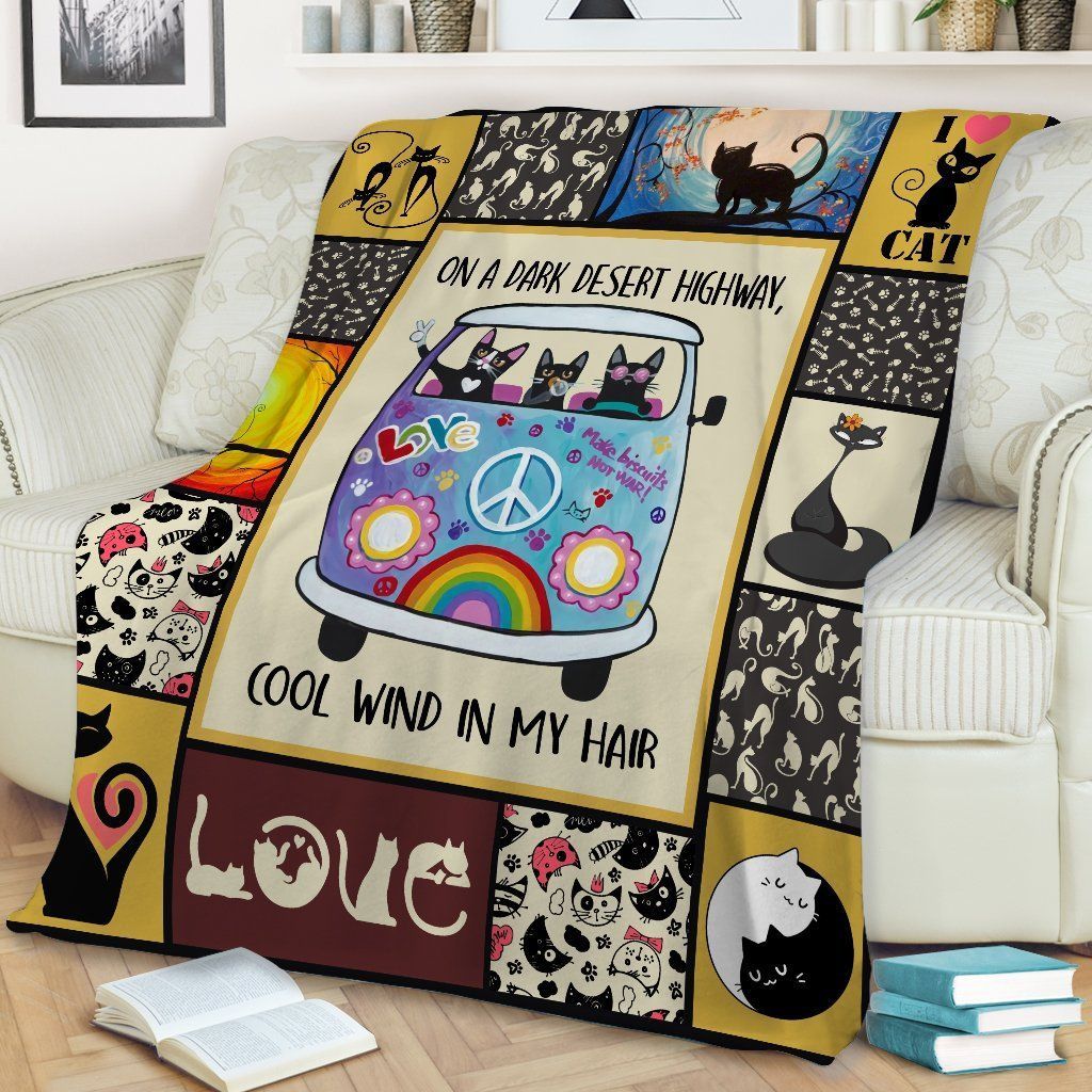 Cat Black On Highway Sherpa Fleece Blanket