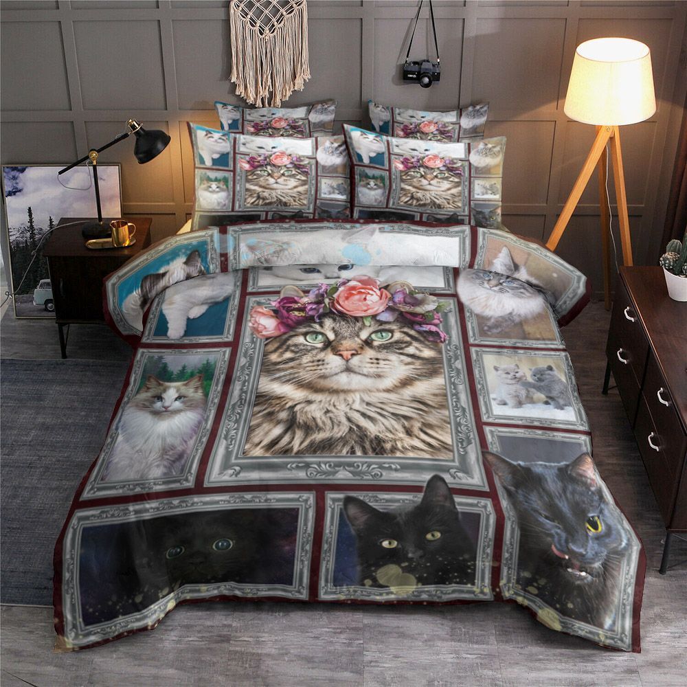 Cat Black White Galaxy Bedding Set