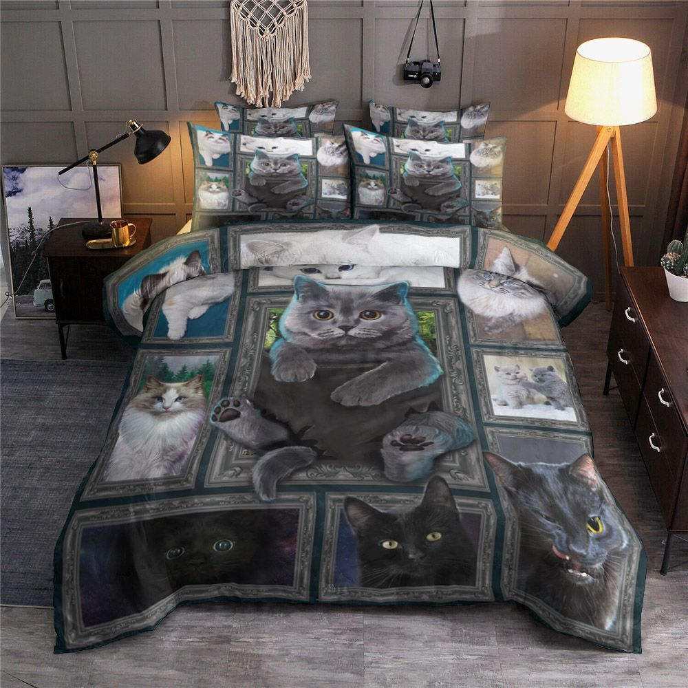Cat Black White Galaxy Bedding Set