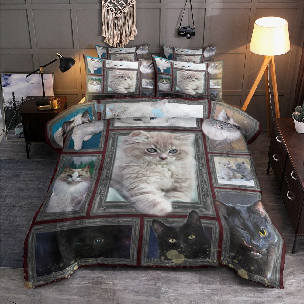 Cat Black White Galaxy Bedding Set