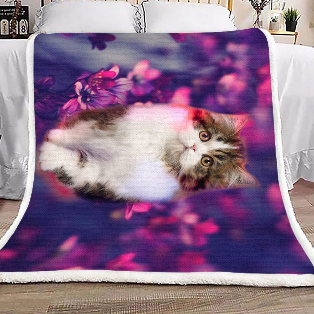Cat Blossom Flower Sherpa Fleece Blanket