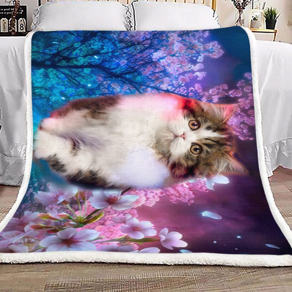 Cat Blossom Flower Sherpa Fleece Blanket