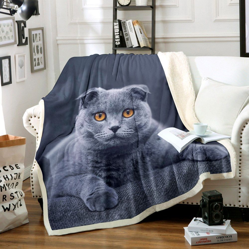 Cat Blue 3d Sherpa Fleece Blanket