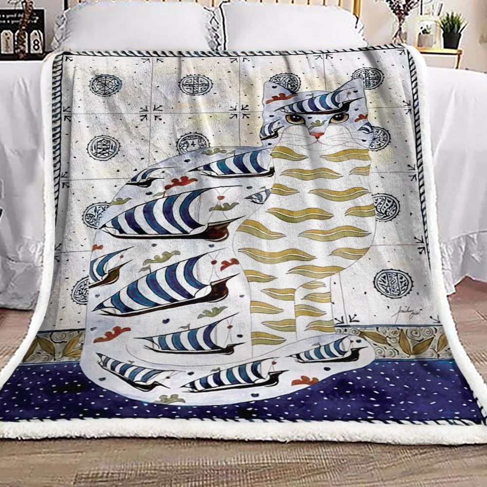 Cat Boat Sherpa Fleece Blanket