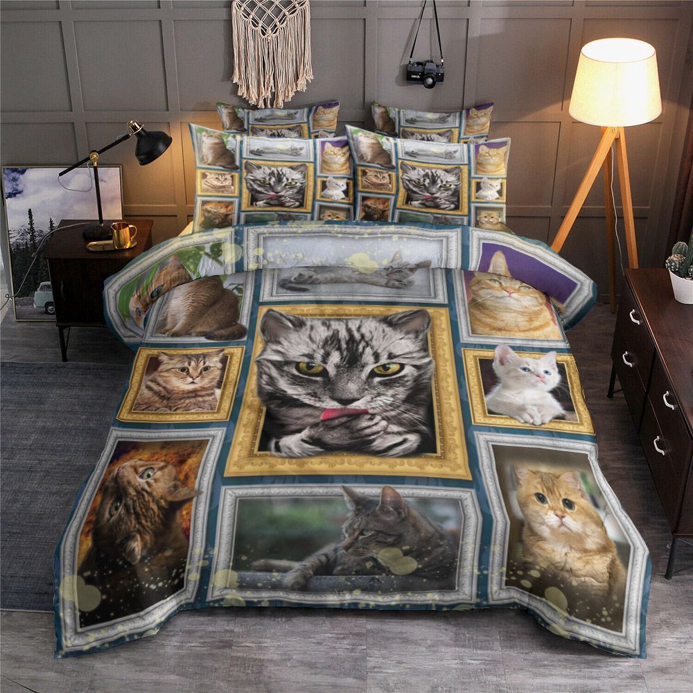 Cat Bokeh Flower Orange Black Bedding Set