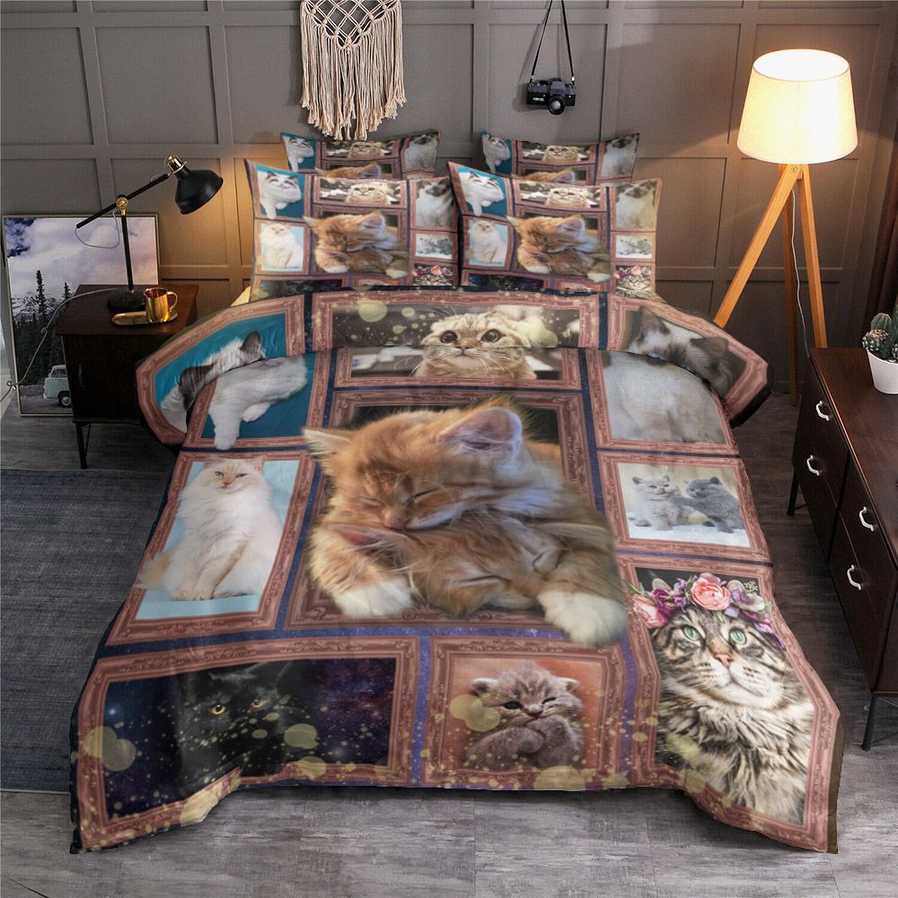 Cat Bokeh Flower Orange Black Bedding Set