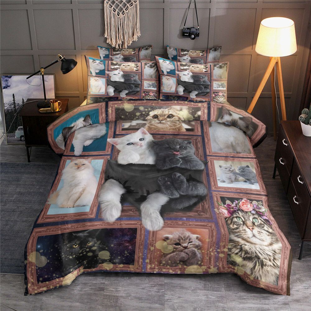 Cat Bokeh Flower Orange Black Bedding Set