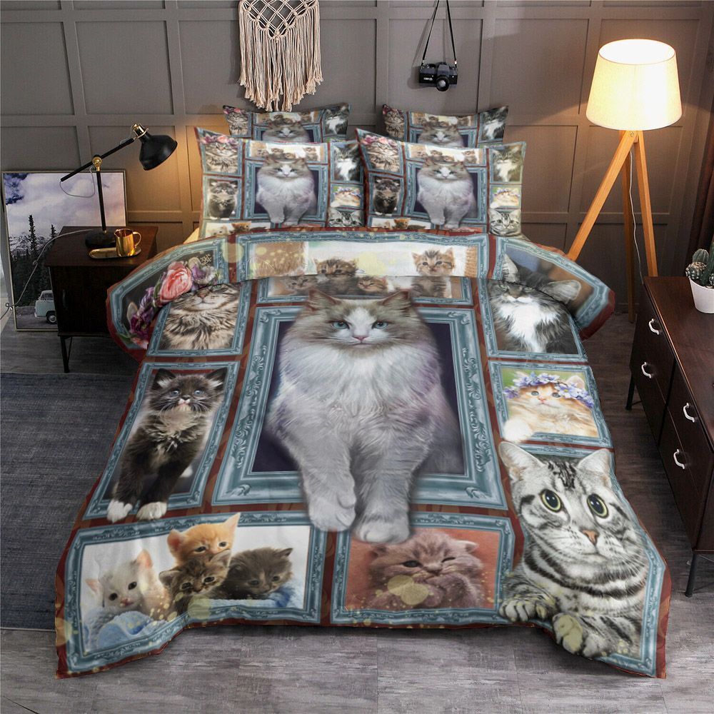 Cat Bokeh Flower Orange Black Bedding Set