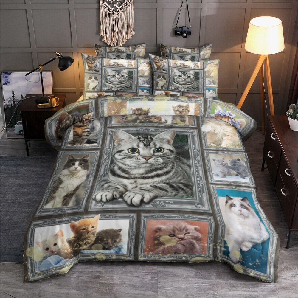 Cat Bokeh Flower Orange Black Bedding Set