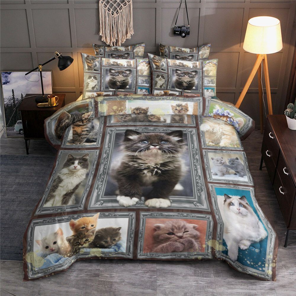 Cat Bokeh Flower Orange Black Bedding Set