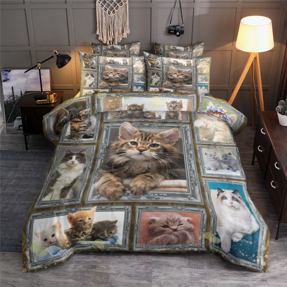 Cat Bokeh Flower Orange Black Bedding Set