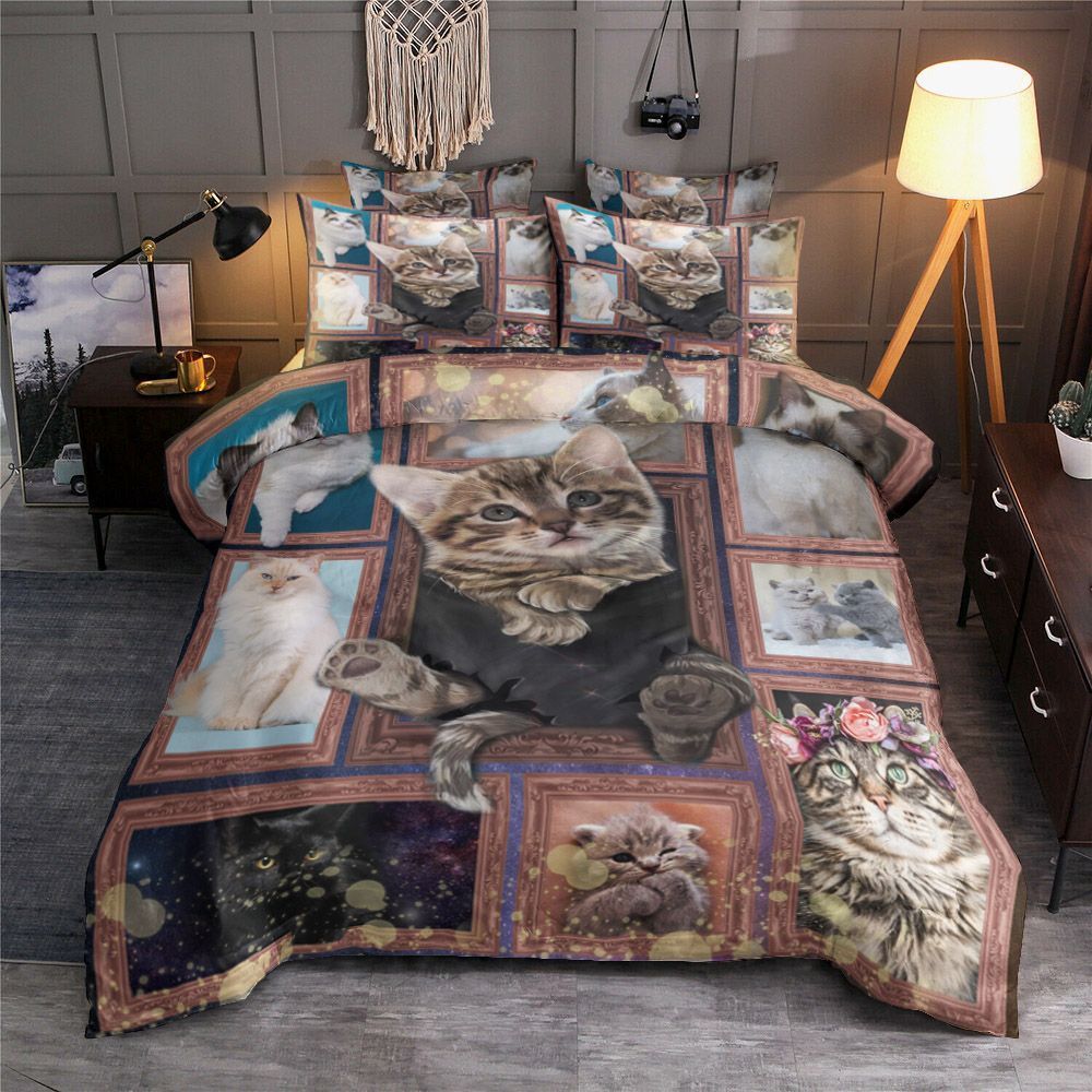Cat Bokeh Flower Orange Black Bedding Set
