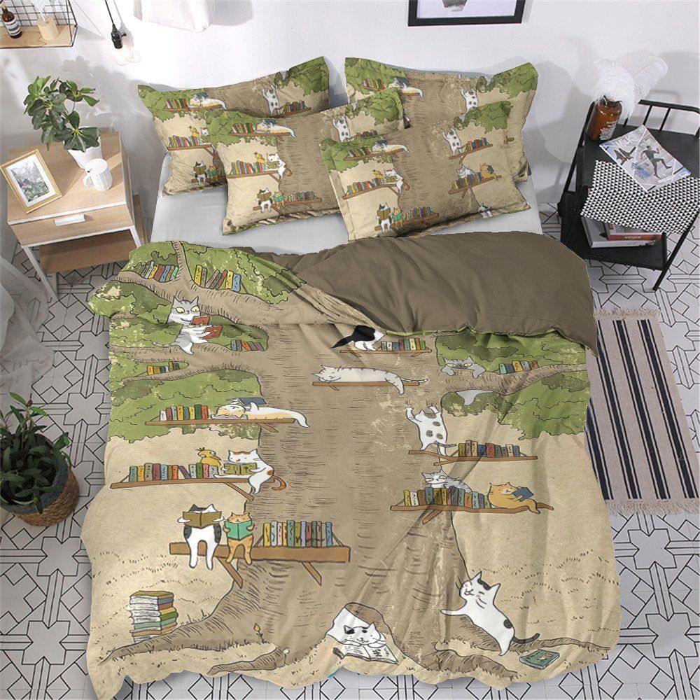 Cat Book Cotton Bed Sheets Spread Comforter Bedding Set