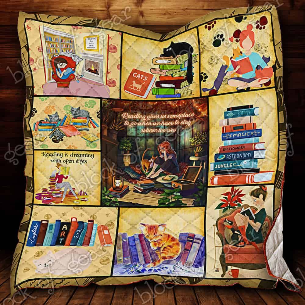 Cat Books Reading CL19100188MDQ Quilt Blanket