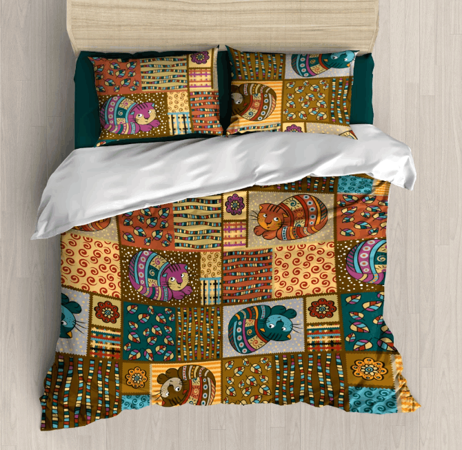 Cat Brown Vintage Bedding Set