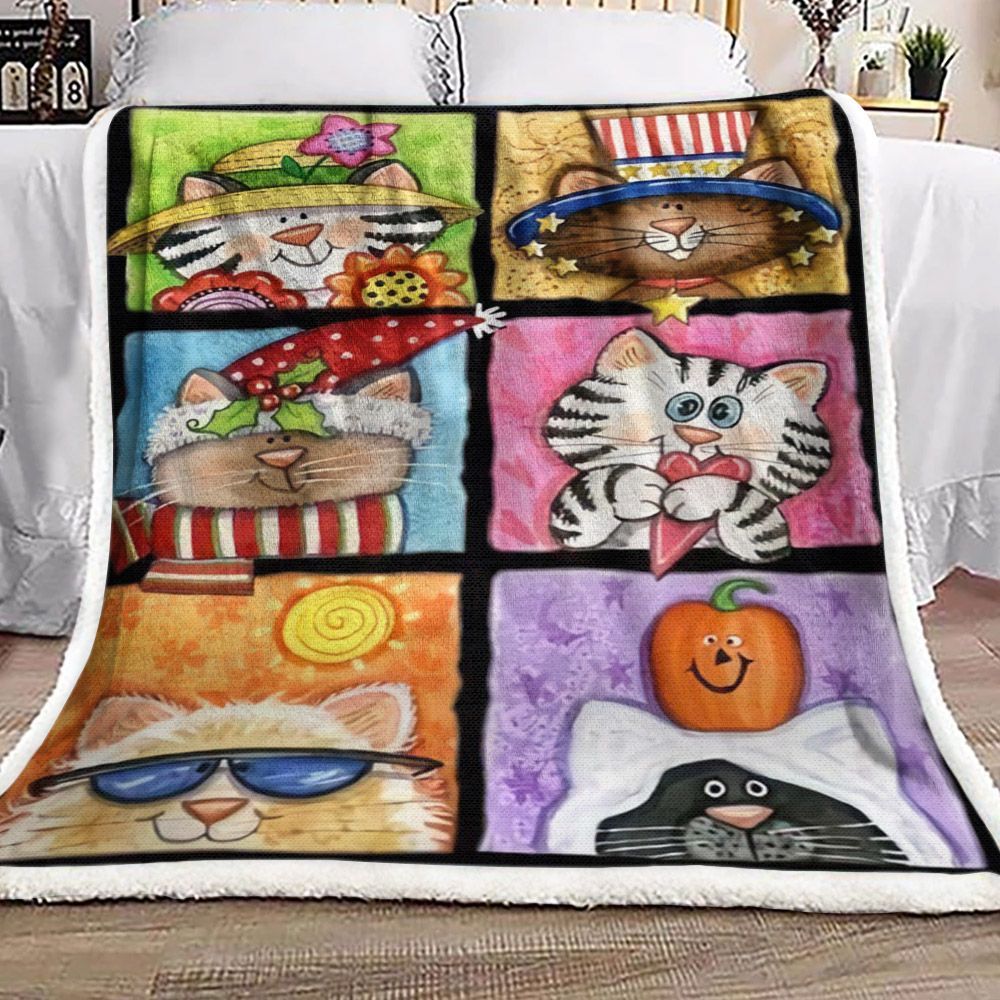 Cat Sherpa Fleece Blanket