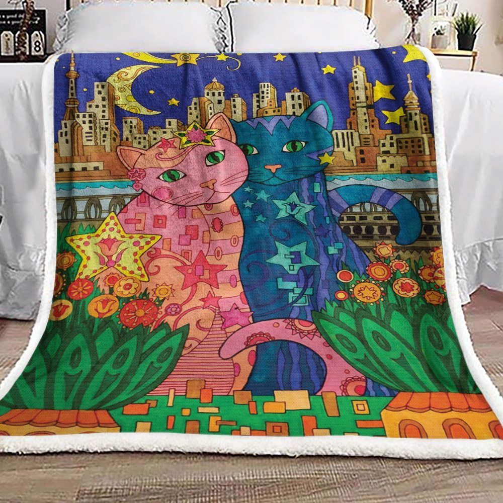 Cat Sherpa Fleece Blanket