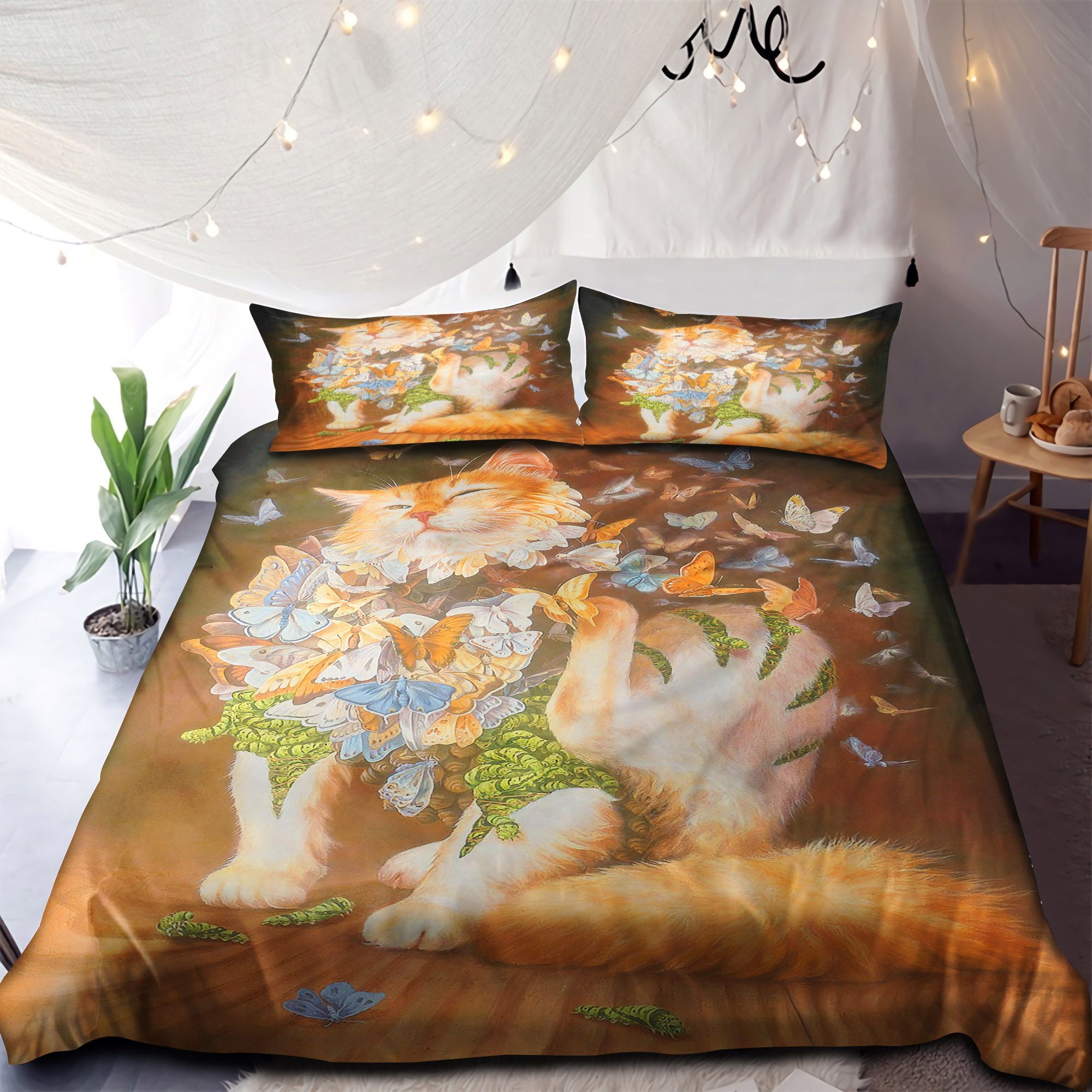 Cat Butterflies Bedding Set