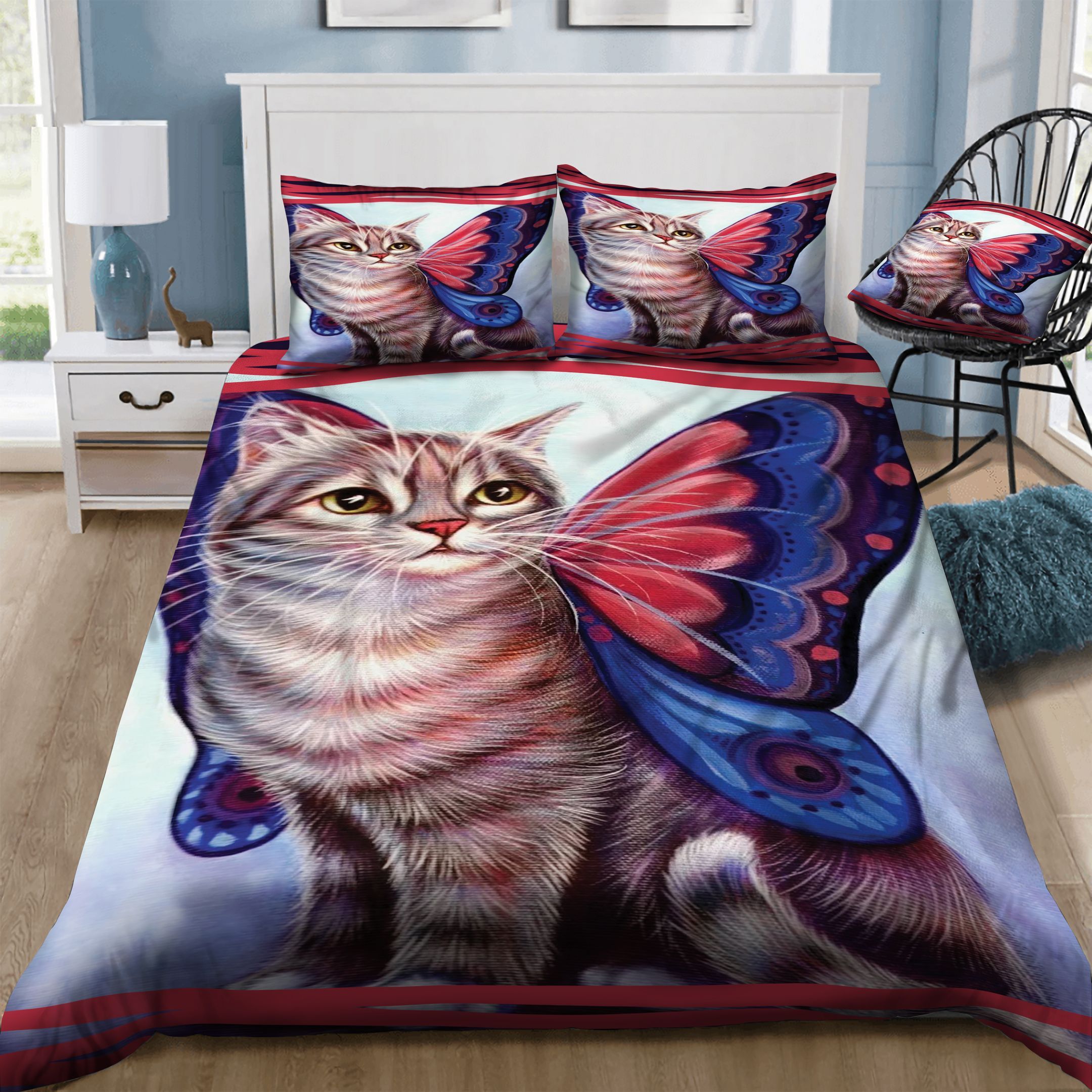Cat Butterfly  Bedding Set