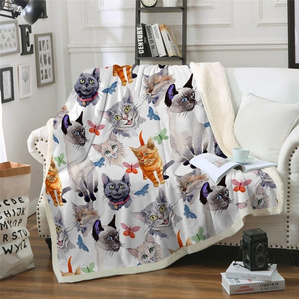 Cat Butterfly Sherpa Fleece Blanket