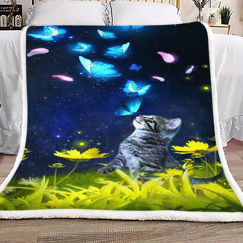 Cat Butterfly Sherpa Fleece Blanket