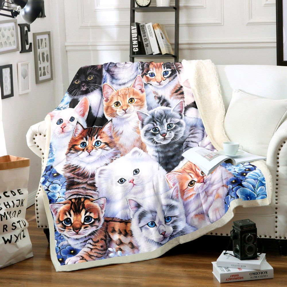 Cat Sherpa Fleece Blanket