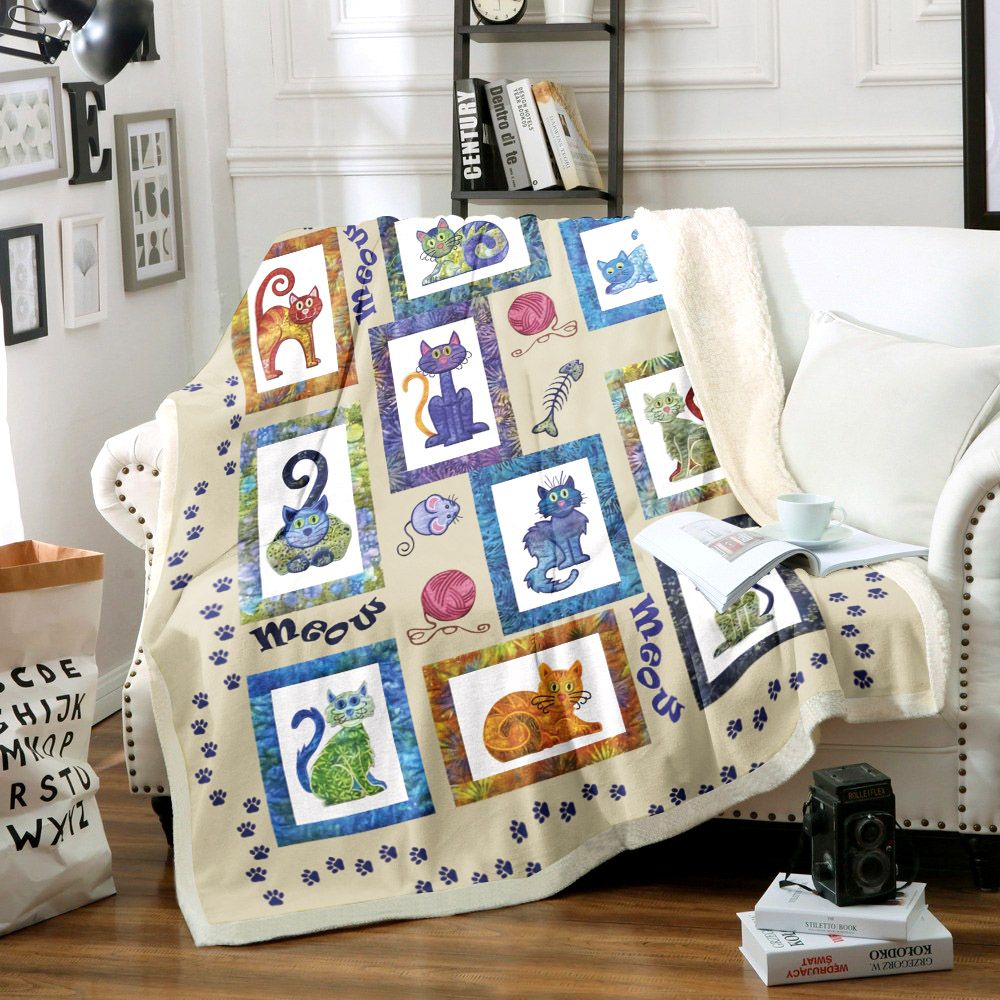 Cat Sherpa Fleece Blanket