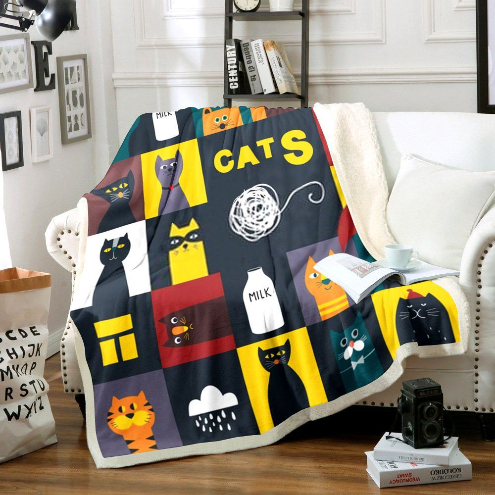 Cat Sherpa Fleece Blanket