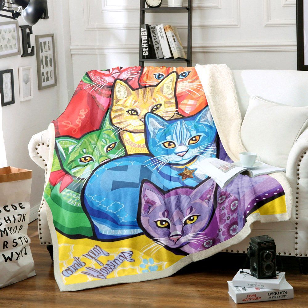 Cat Sherpa Fleece Blanket