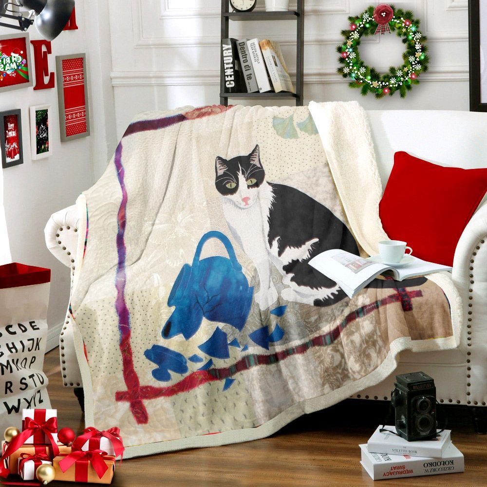 Cat Sherpa Fleece Blanket