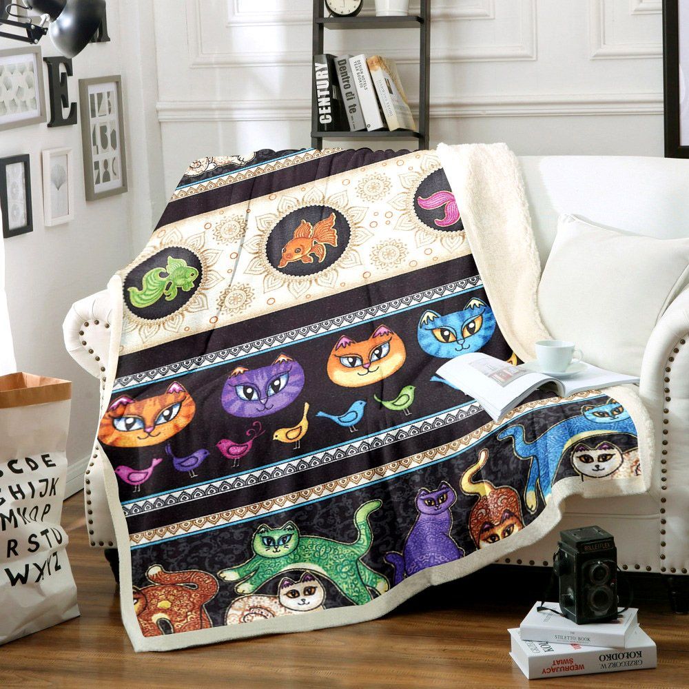 Cat Sherpa Fleece Blanket