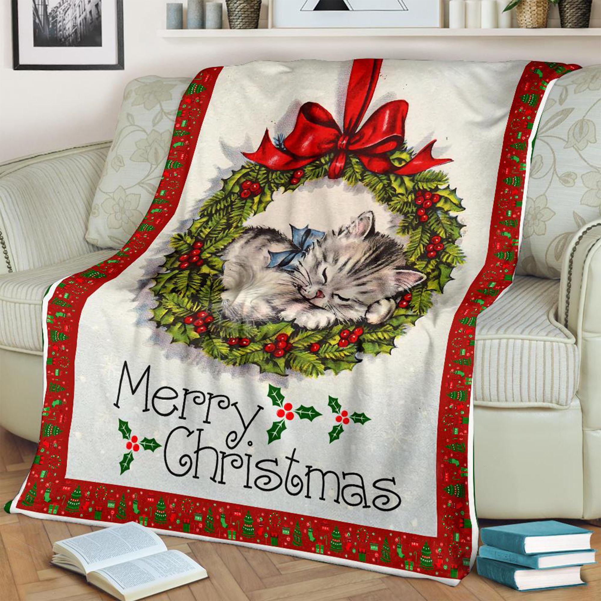 Cat Christmas Fleece Blanket
