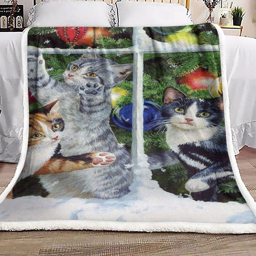 Cat Christmas Sherpa Fleece Blanket