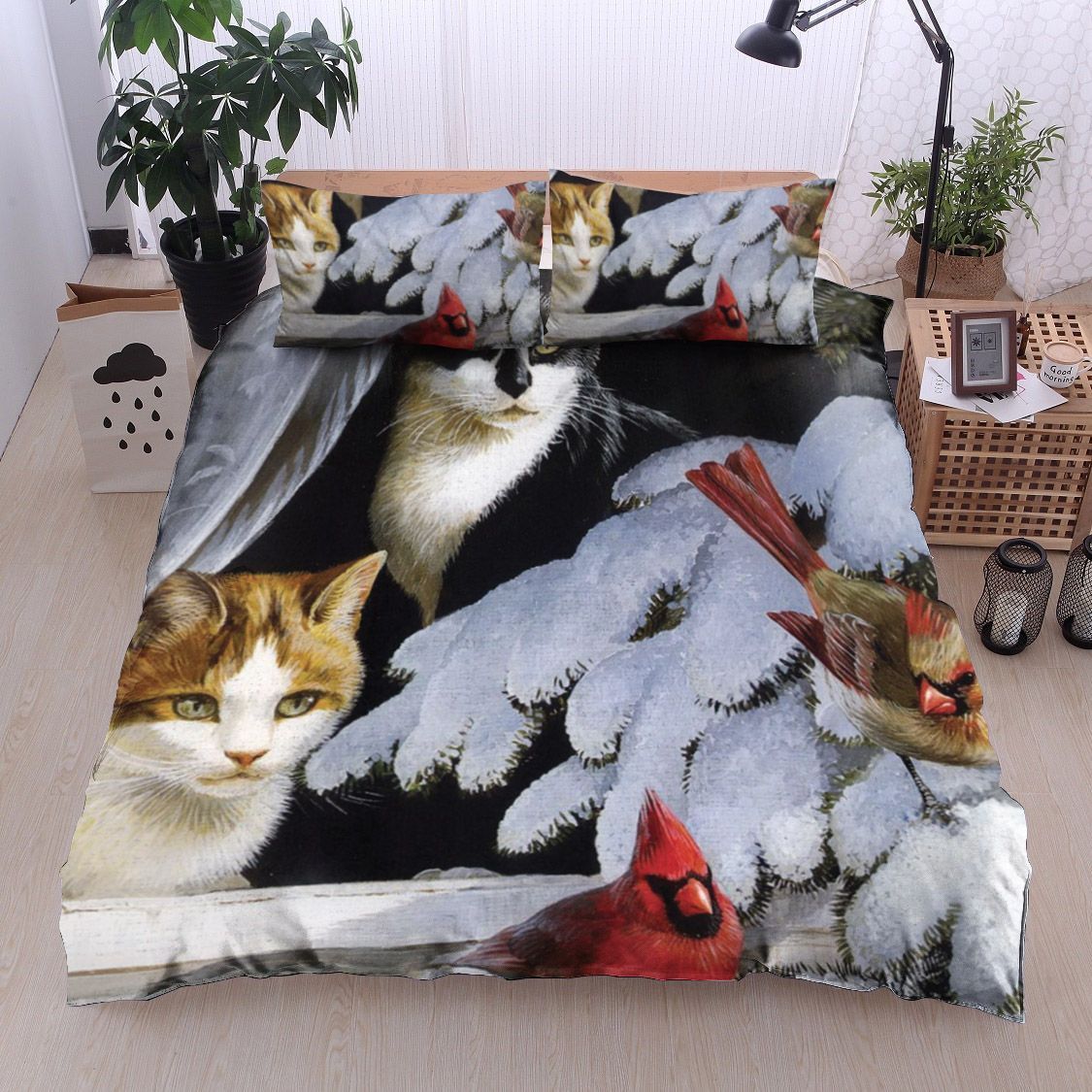 Cat Christmas Cardinal Bedding Set