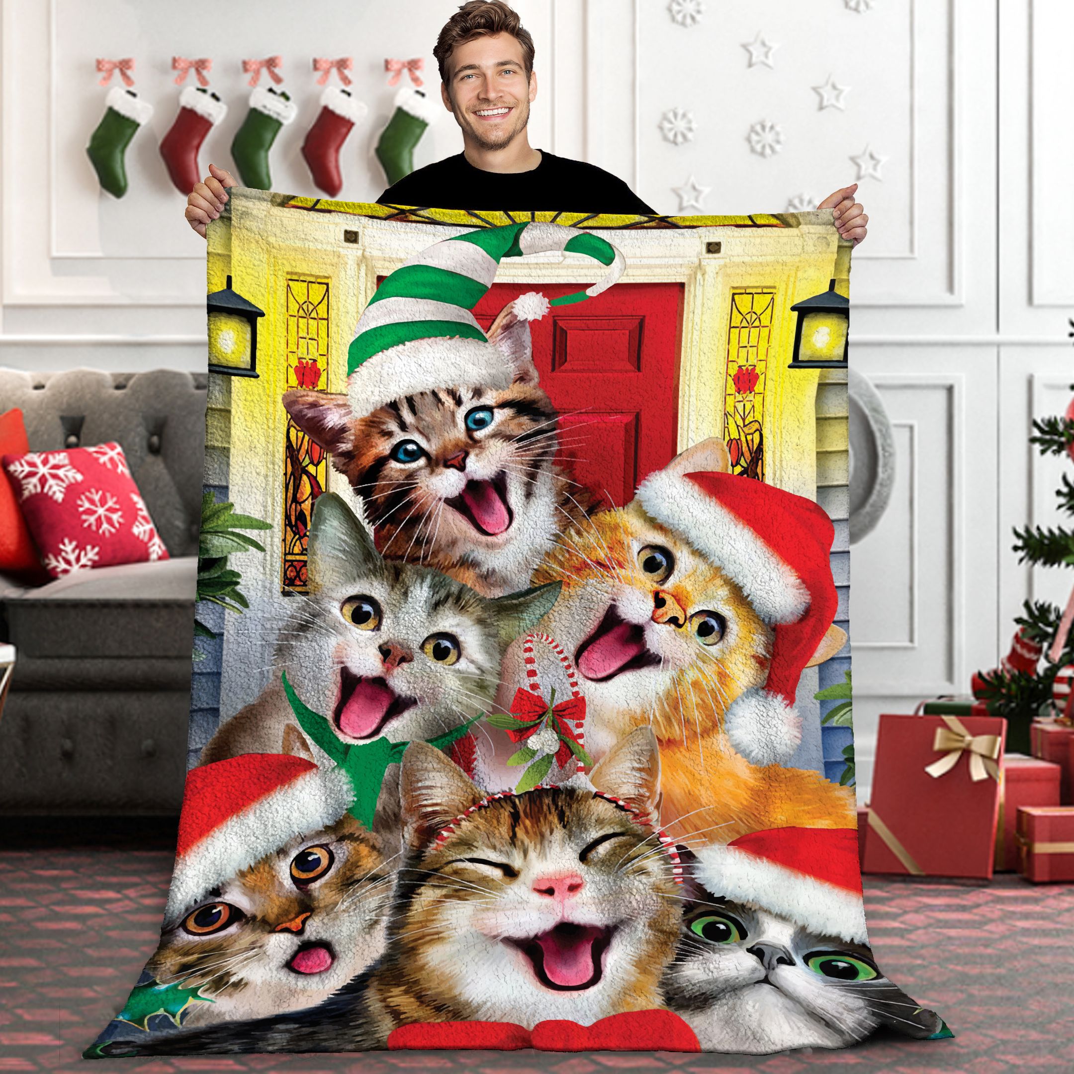 Cat Christmas Sherpa Fleece Blanket