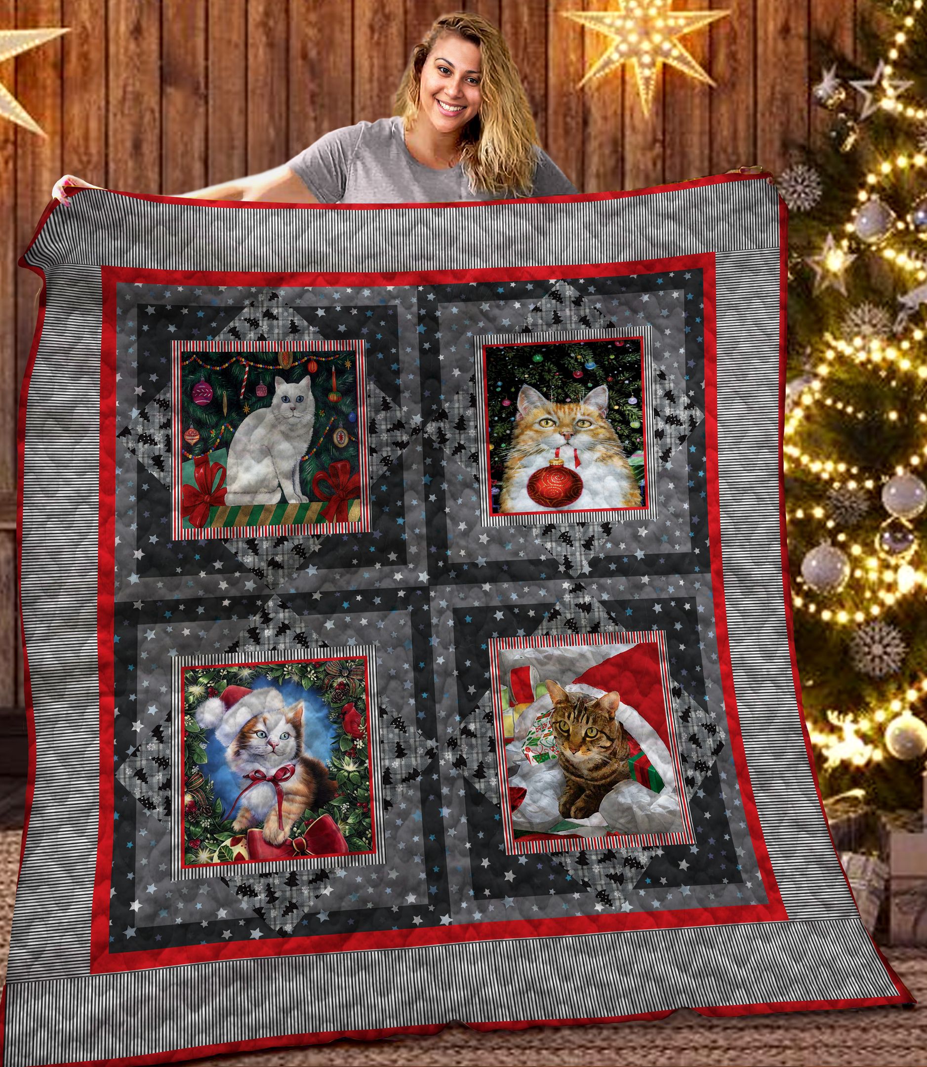 Cat Christmas DTH121102HD Quilt Blanket