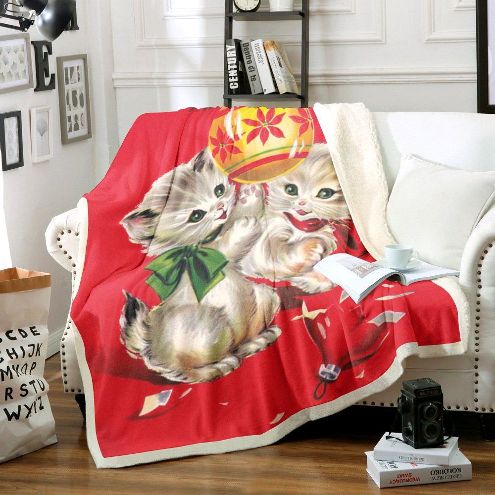 Cat Christmas Sherpa Fleece