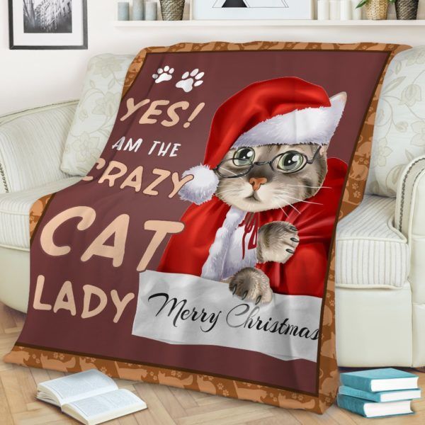 Cat Christmas I Am The Crazy Cat Lady Sherpa Fleece Blanket