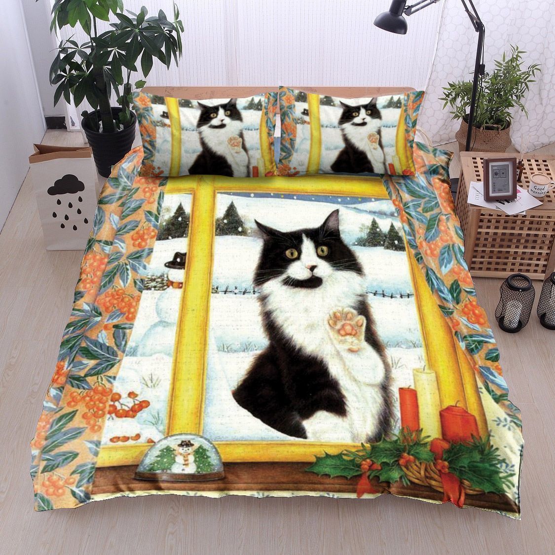 Cat Christmas In The Window Bedding Set