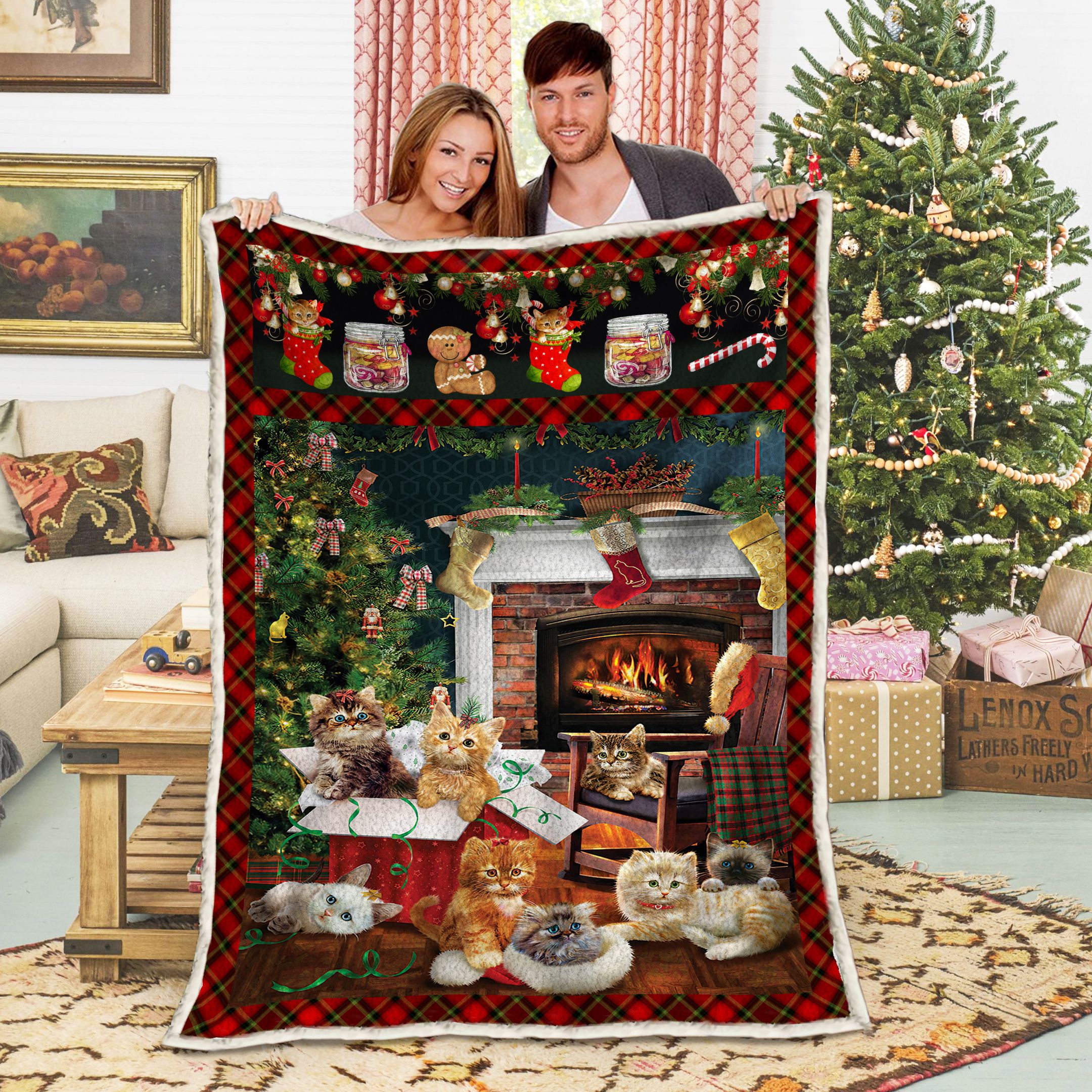 Cat Christmas Fleece Blanket