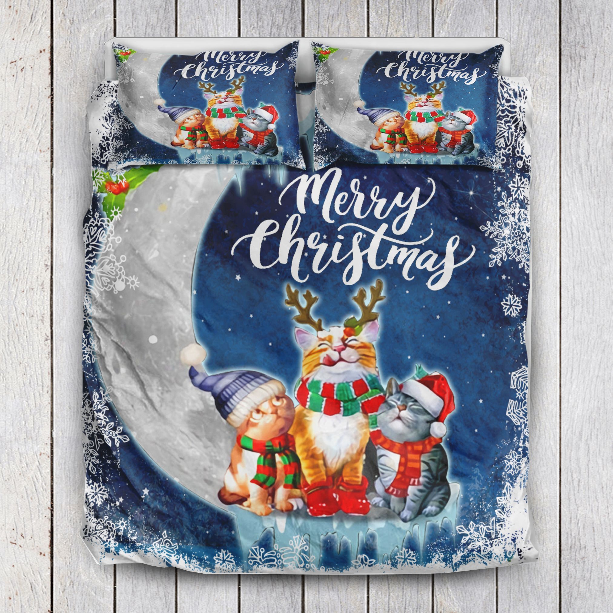 Cat Christmas Moon Bedding Set