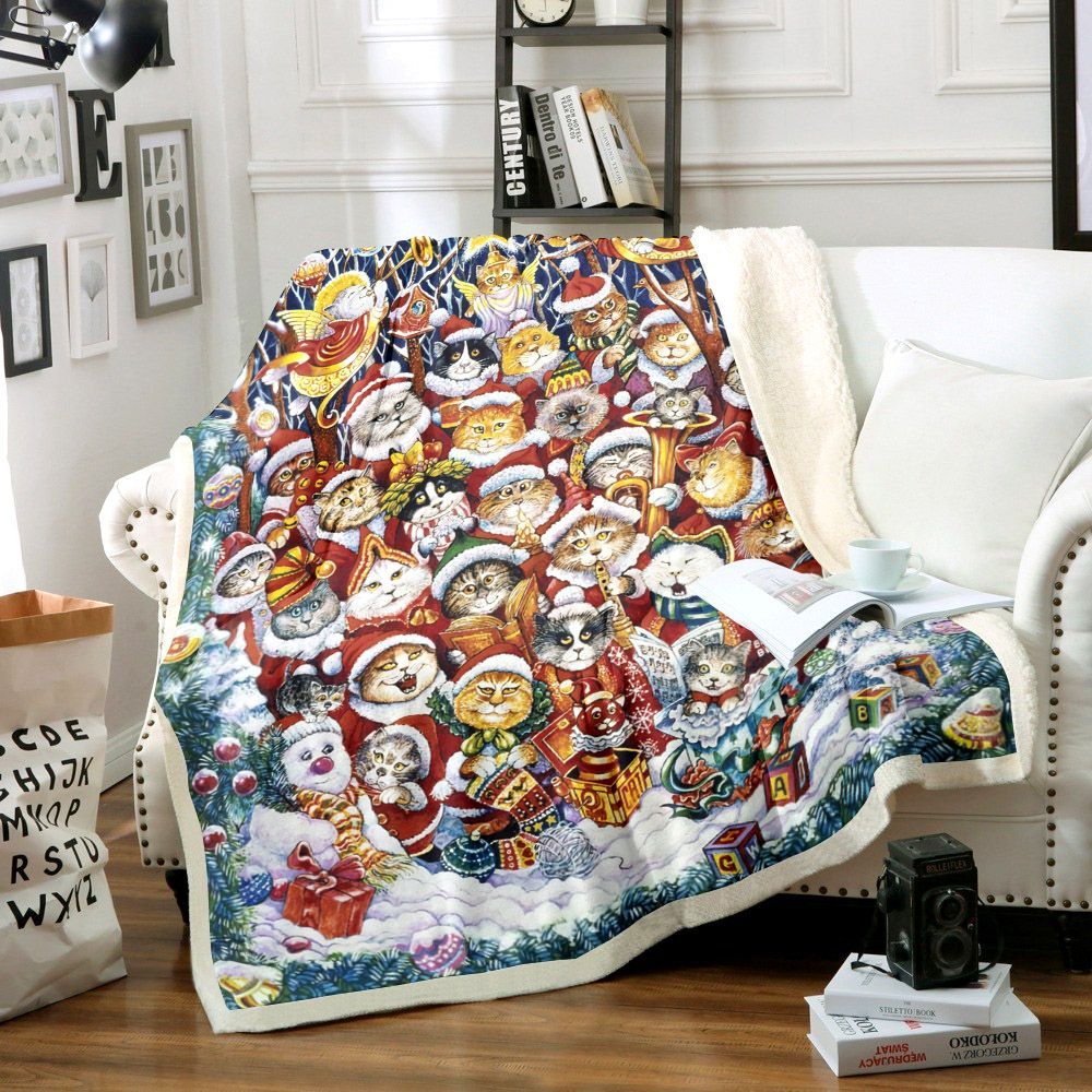 Cat Christmas Sherpa Fleece