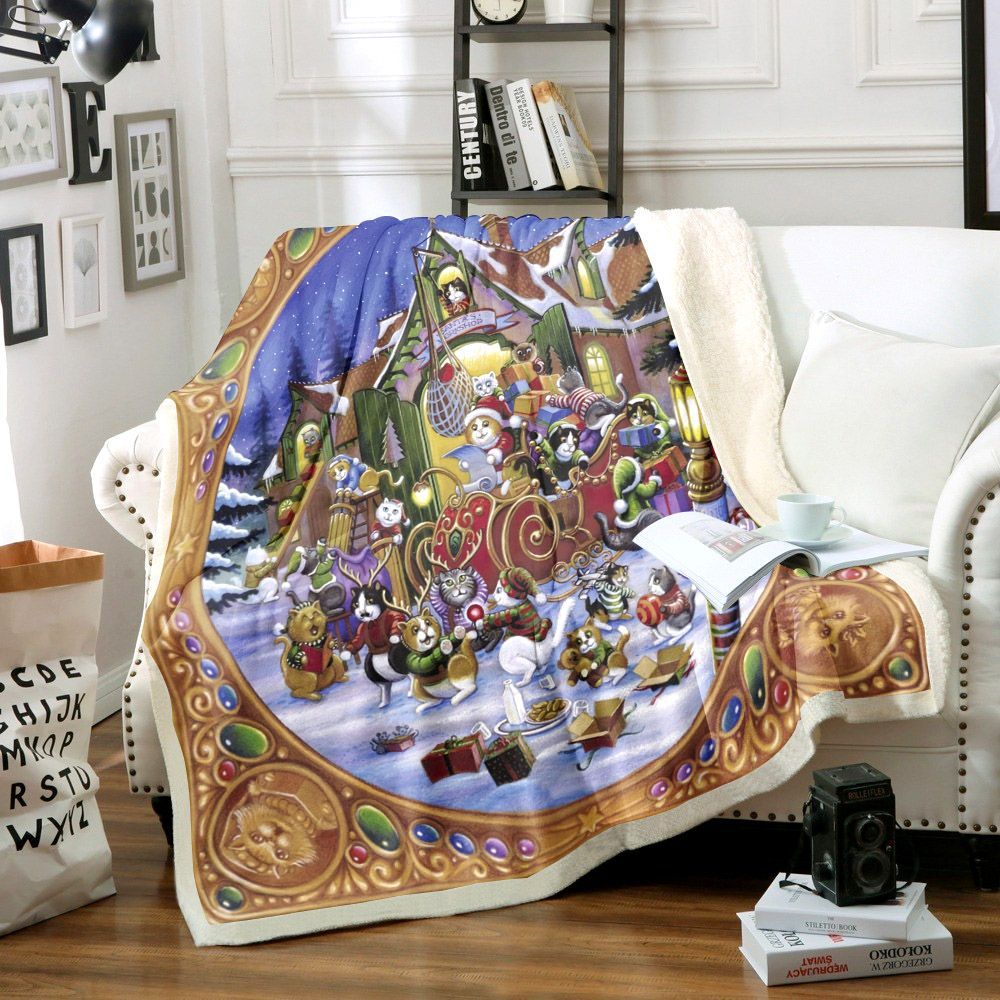 Cat Christmas Sherpa Fleece