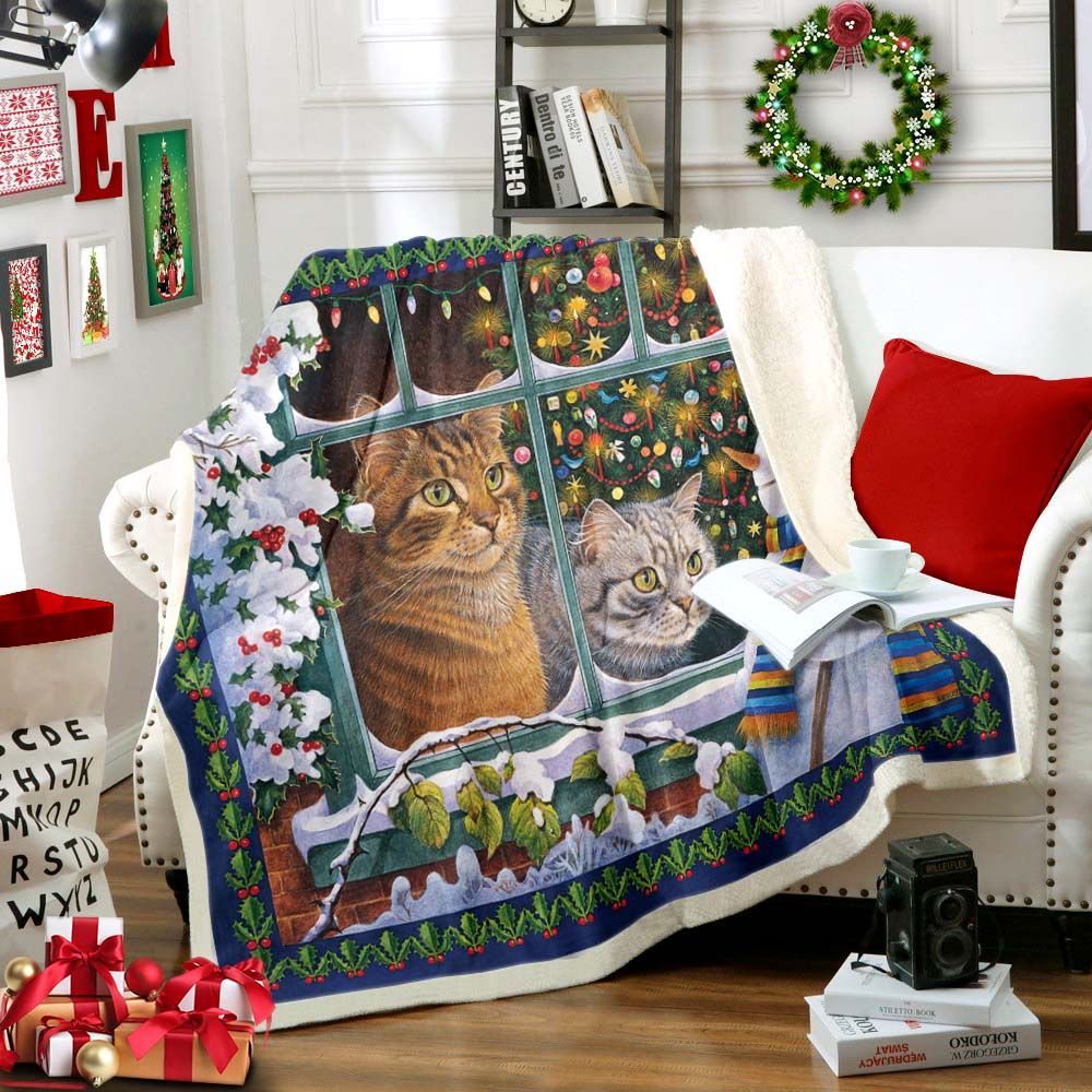 Cat Christmas Sherpa Fleece Blanket