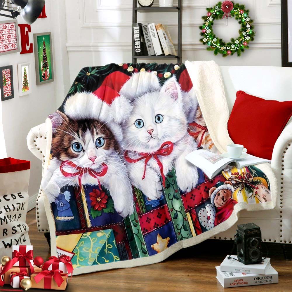 Cat Christmas Sherpa Fleece Blanket
