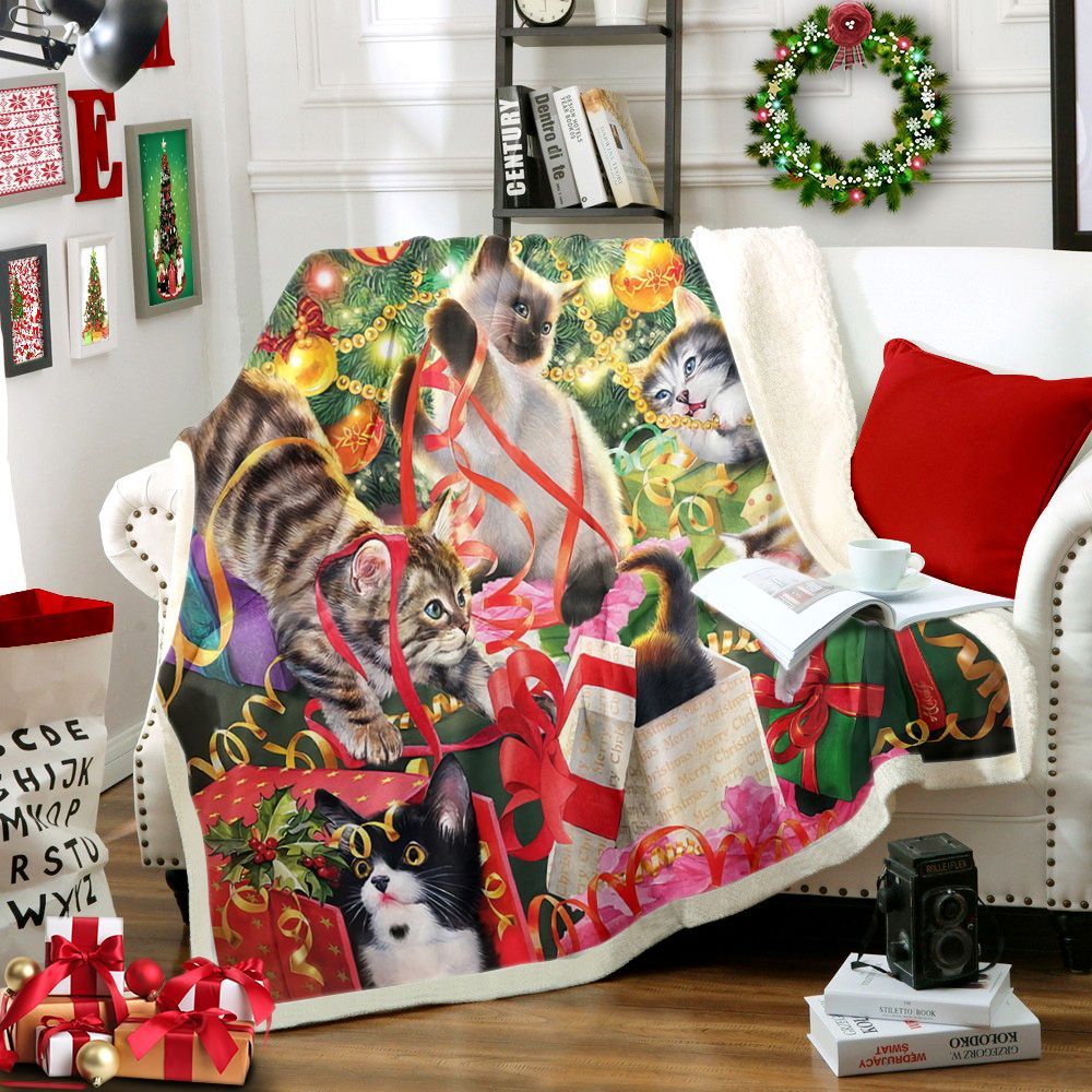 Cat Christmas Sherpa Fleece Blanket