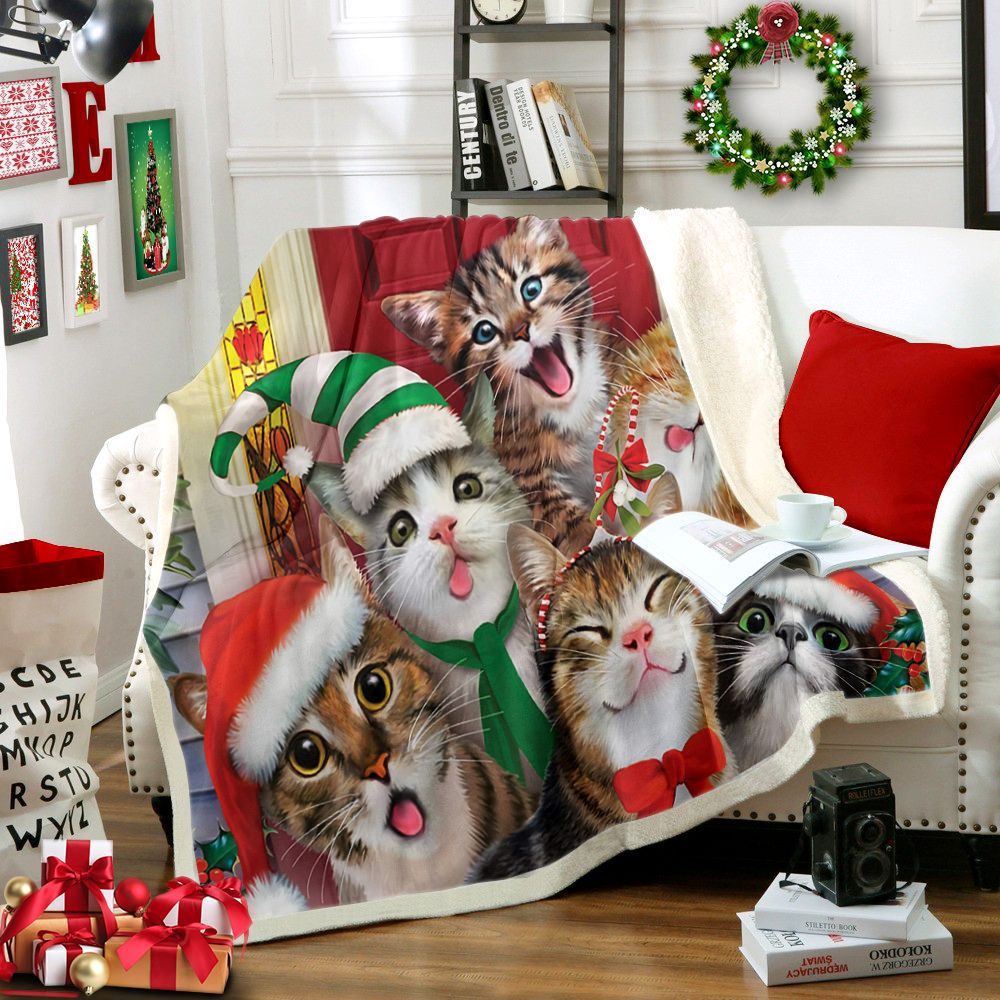 Cat Christmas Sherpa Fleece Blanket