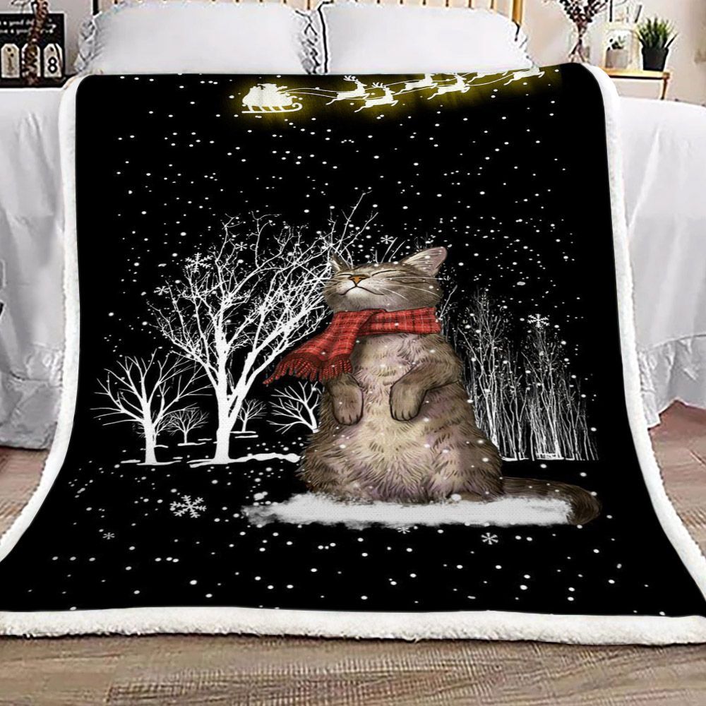 Cat Christmas Warm Reindeer Wishes Sherpa Fleece Blanket