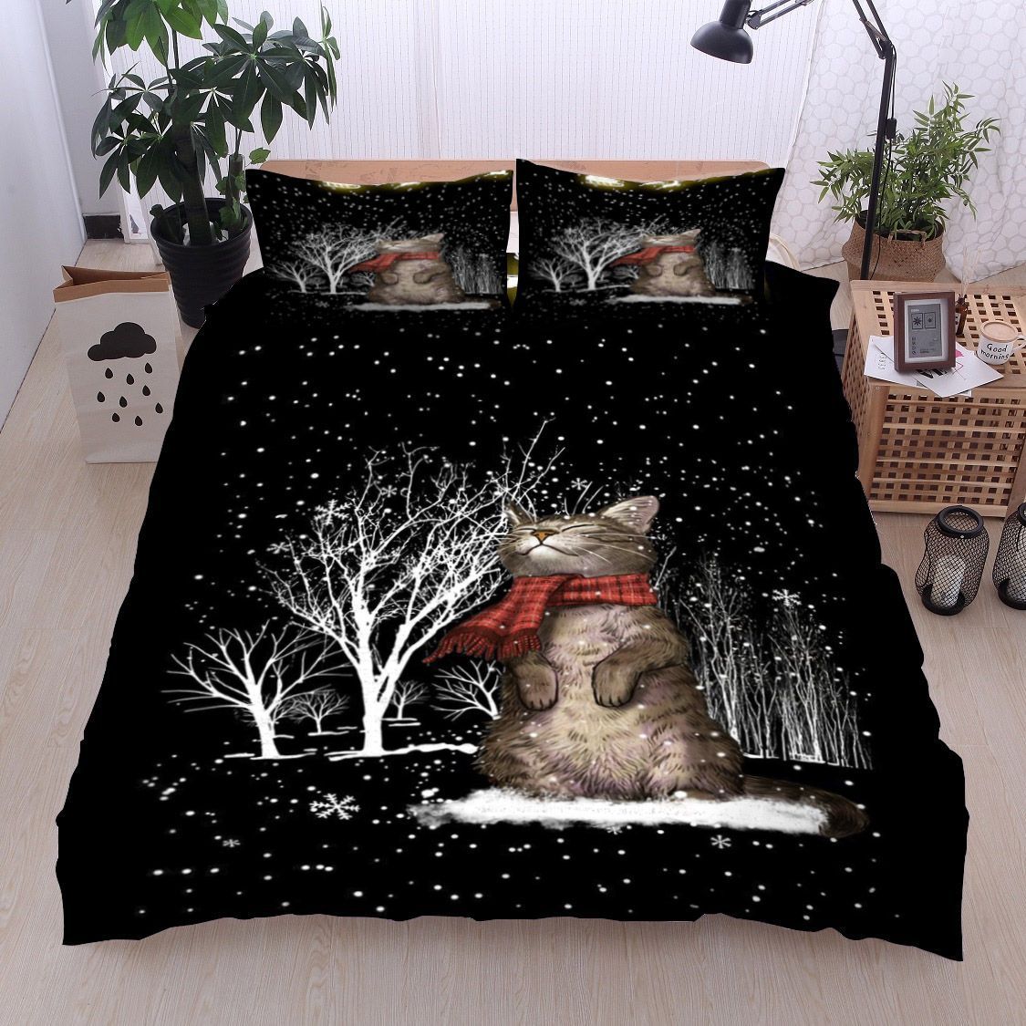 Cat Christmas Warm Reindeer Wishes Bedding Set